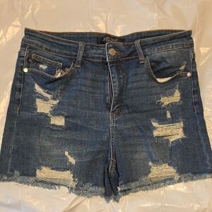 Judy Blue Women's Ripped Jean Shorts - Dark Blue